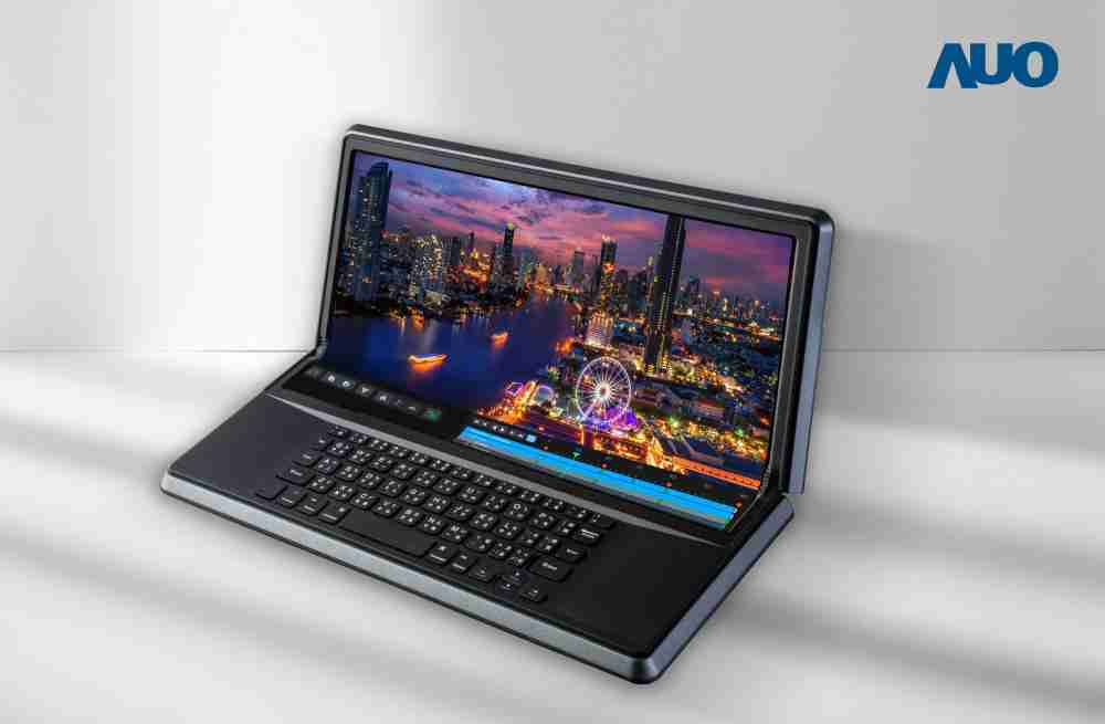 汇旺支付14.6吋Micro LED折迭显示屏幕，，搭配半径4mm的弯折绞炼，，以及高画素、、高亮度、、高对比度的显示技术特点，，，，即便在大视角下仍保有绝佳色相与亮度